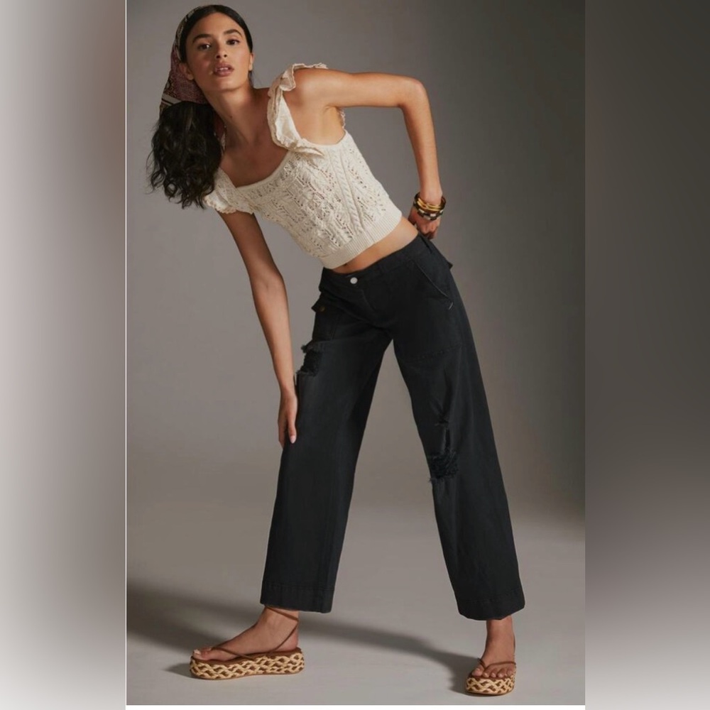 Pilcro Black Low Rise Distressed Pants